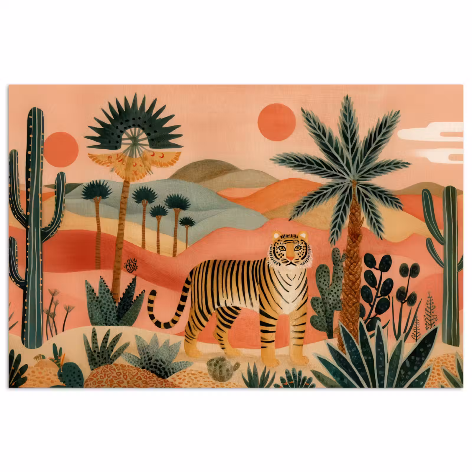 Poster - Tijger - Palmen - Cactus - Oranje — 1