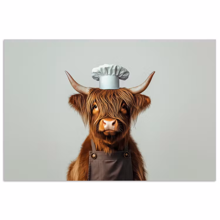 Poster - Schotse Hooglander - Bruin - Hoorns - Kokskleding — 1