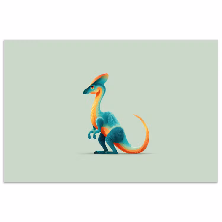 Poster - Staart - Dino - Minimalistisch - Blauw — 1