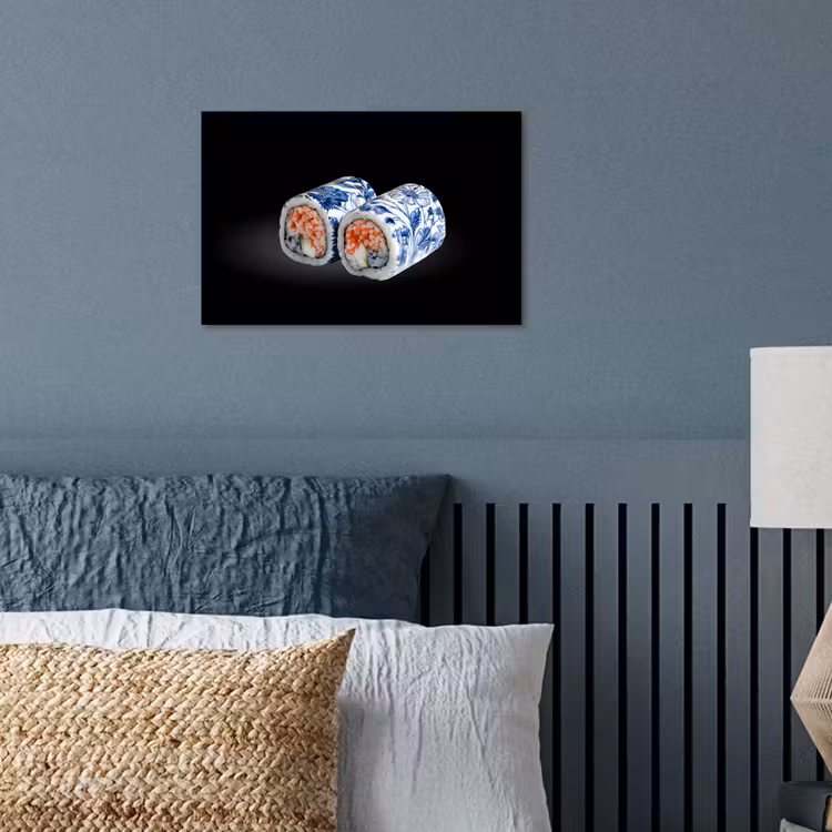 Poster - Sushi - Delfts blauw - Rijst - Vis - Elegant — 3