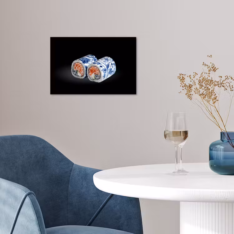 Poster - Sushi - Delfts blauw - Rijst - Vis - Elegant — 4