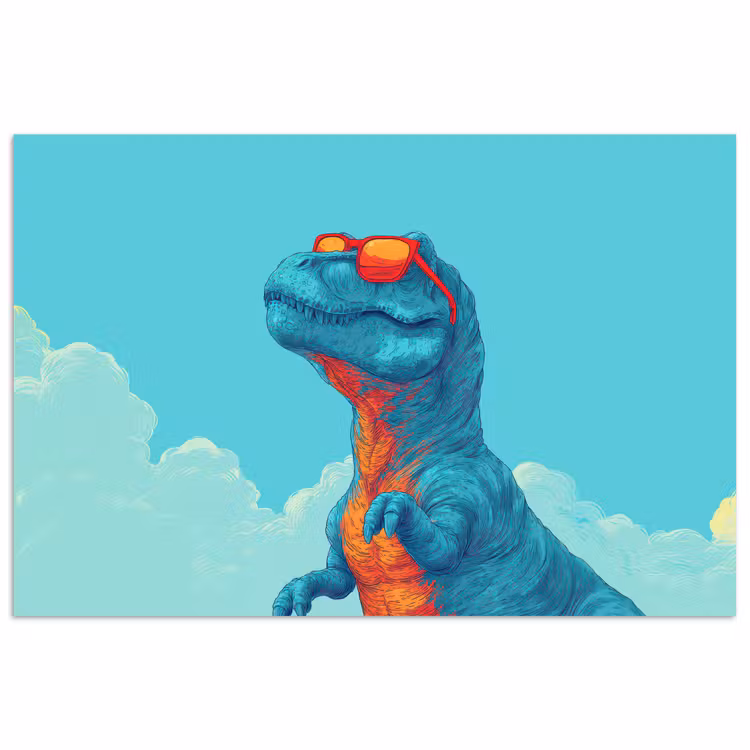 Poster - T-Rex - Blauw - Wolken - Zonnebril — 1