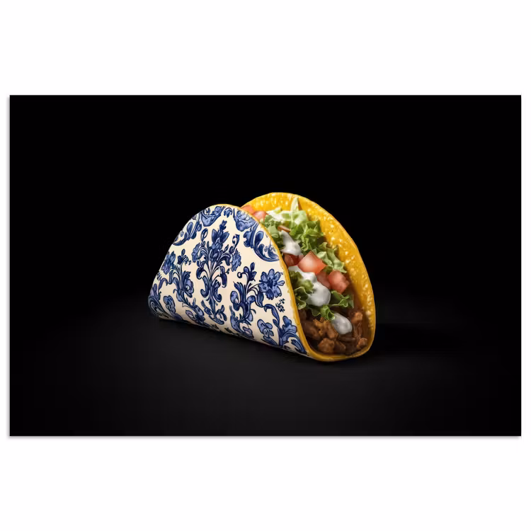 Poster - Taco - Vlees - Salade - Delftsblauw - Motief — 1