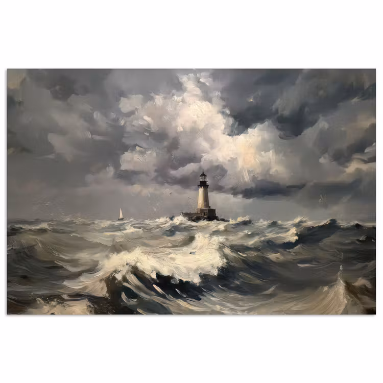 Poster - Vuurtoren - Golven - Storm — 1