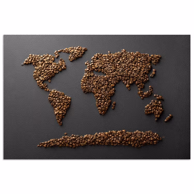 Poster - Wereldkaart - Koffie - Grijs — 1