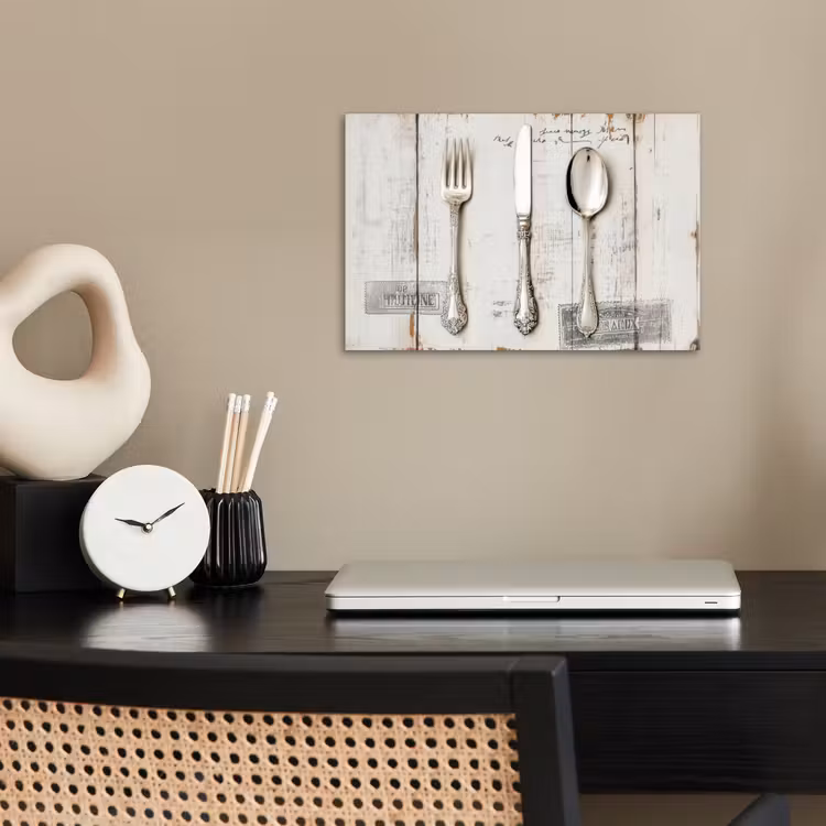 Poster - Zilver - Bestek - Hout — 2