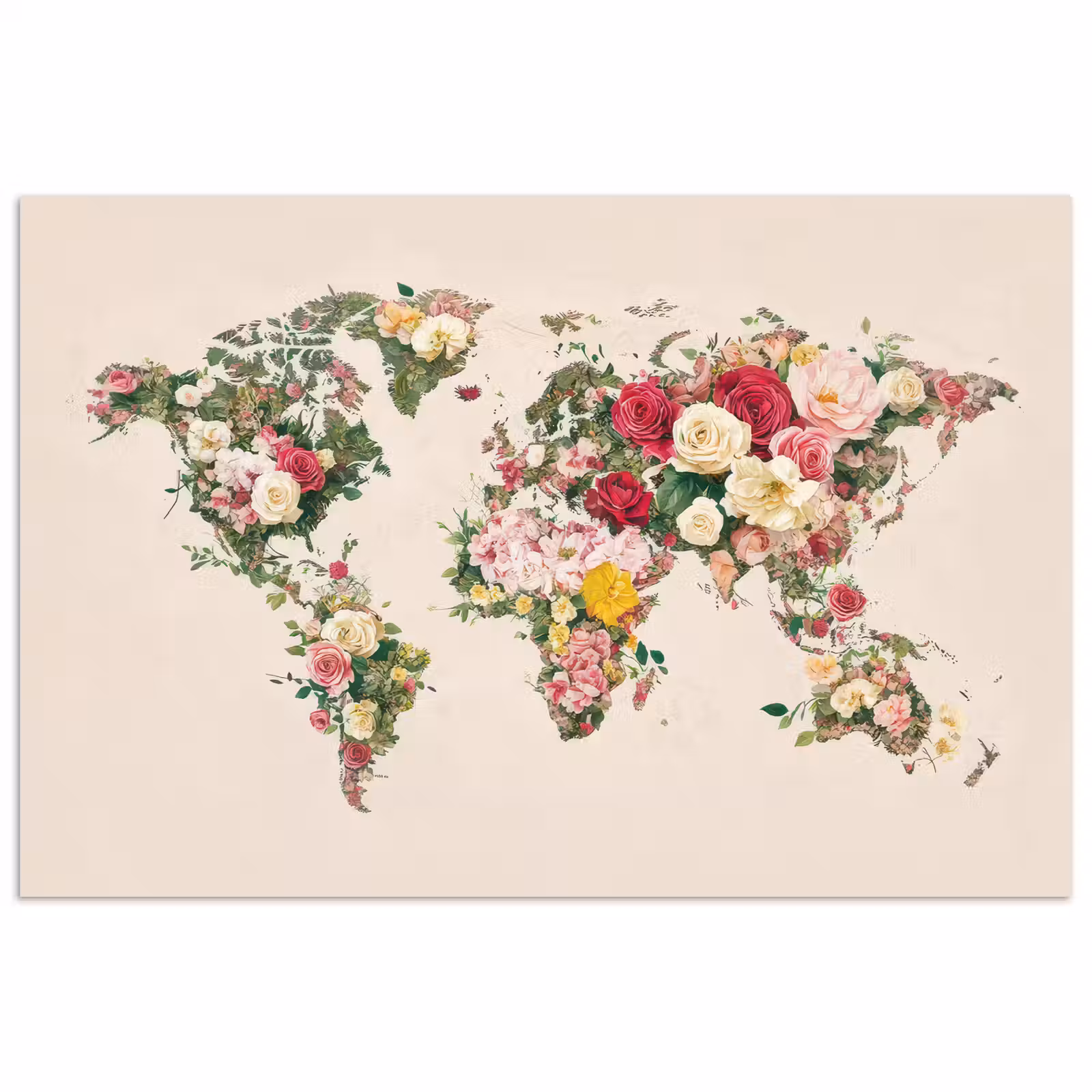 Poster - Wereldkaart - Bloemen - Roze — 1