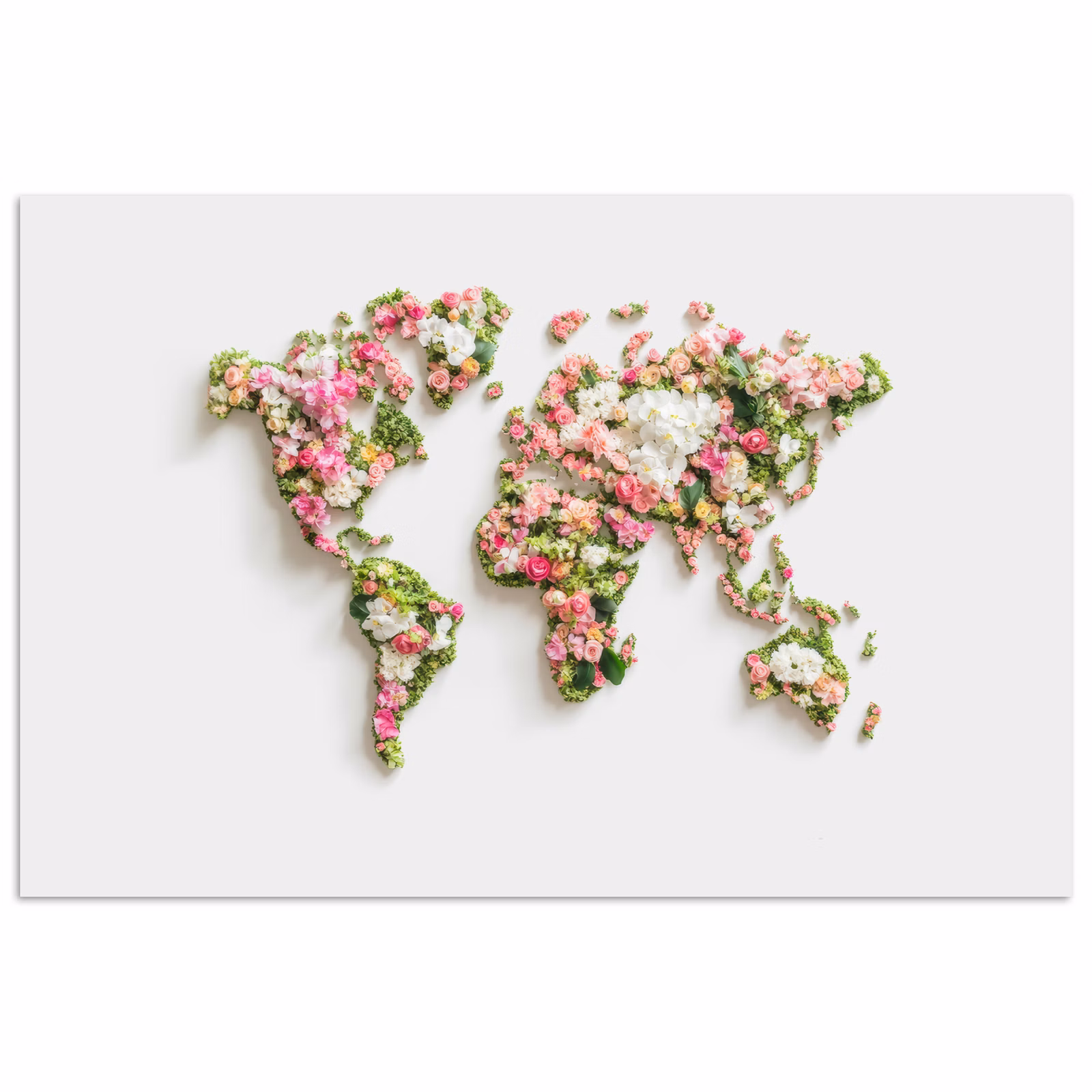 Poster - Wereldkaart - Bloemen - Subtiel — 1