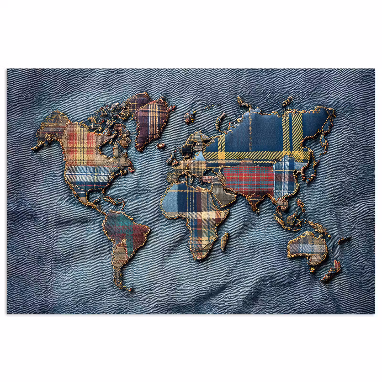 Poster - Wereldkaart - Denim - Textiel — 1
