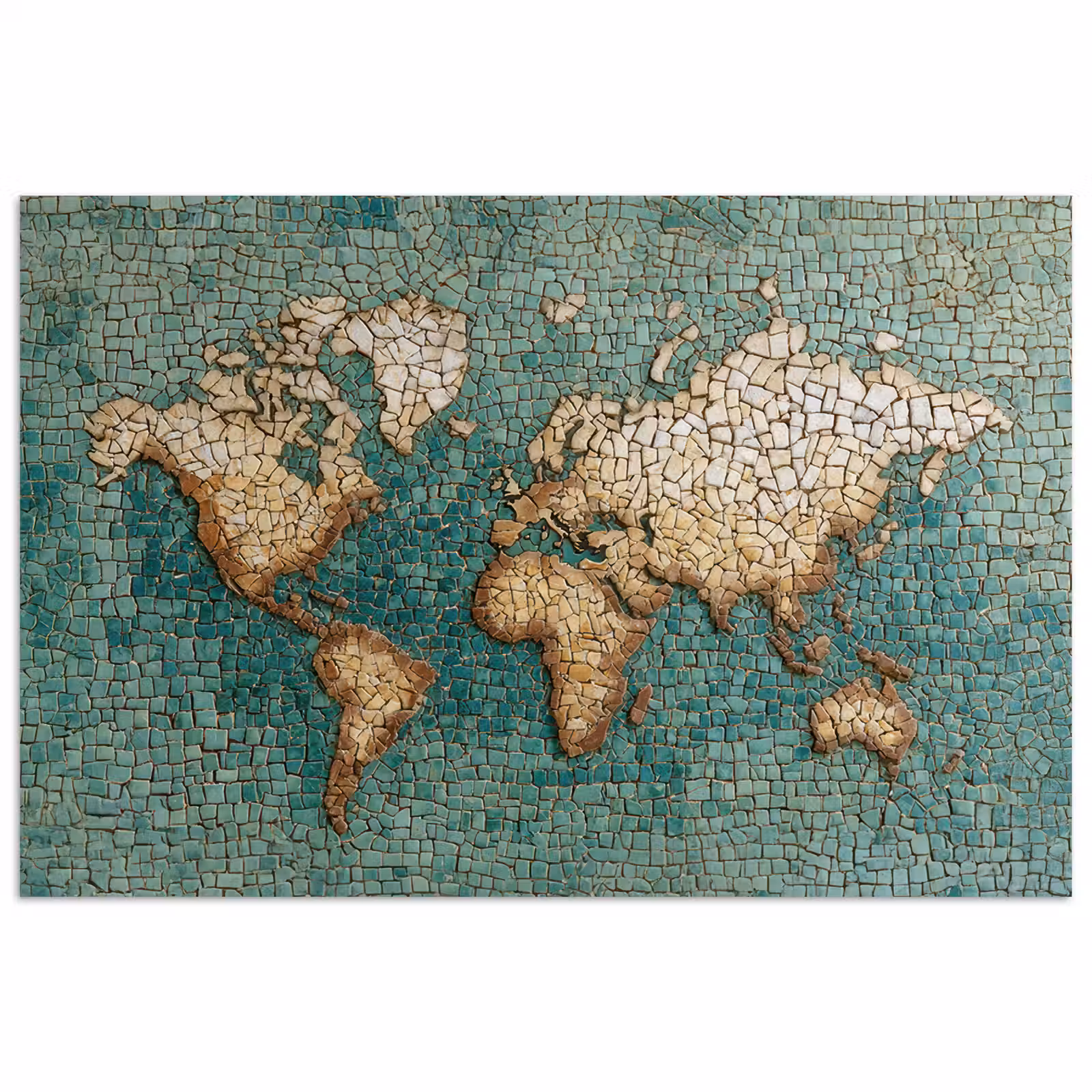 Poster - Wereldkaart - Gebroken tegels - Mozaïek — 1