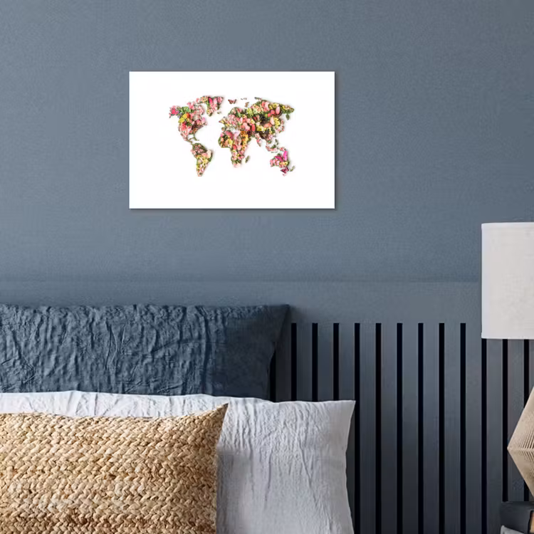 Poster - Wereldkaart - Bloemen - Felgekleurd — 3