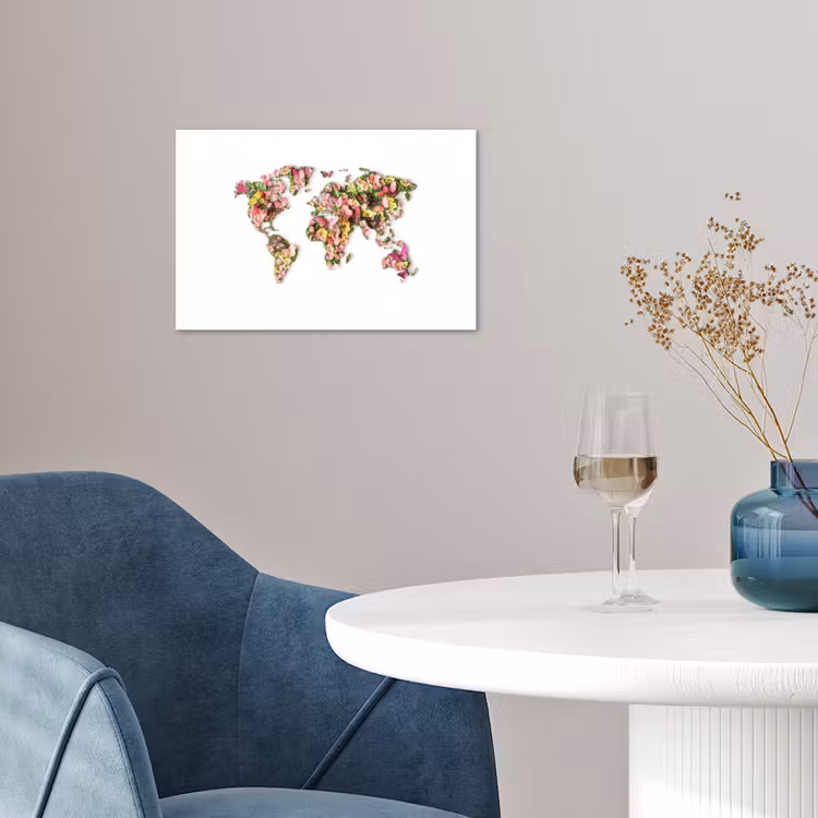 Poster - Wereldkaart - Bloemen - Felgekleurd — 4