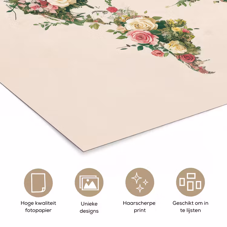 Poster - Wereldkaart - Bloemen - Roze — 5