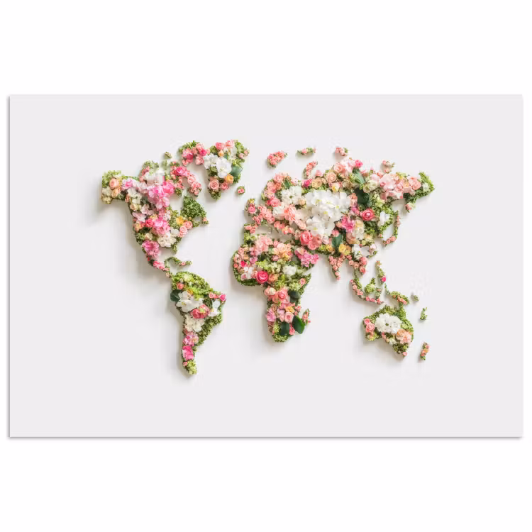 Poster - Wereldkaart - Bloemen - Subtiel — 1