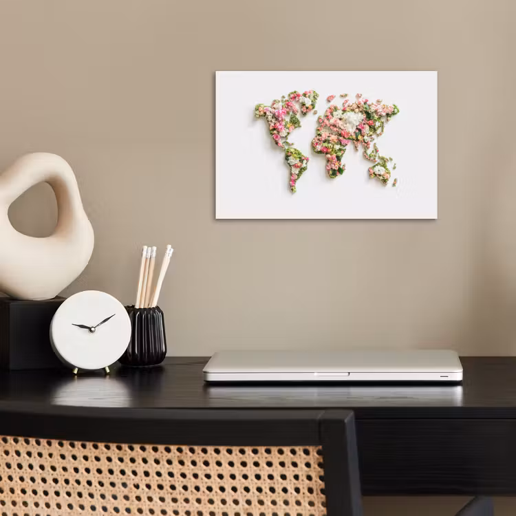 Poster - Wereldkaart - Bloemen - Subtiel — 2