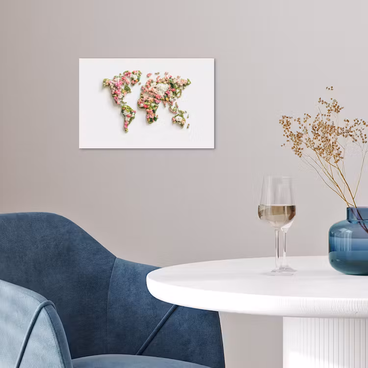 Poster - Wereldkaart - Bloemen - Subtiel — 4