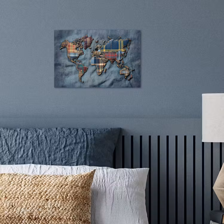 Poster - Wereldkaart - Denim - Textiel — 3