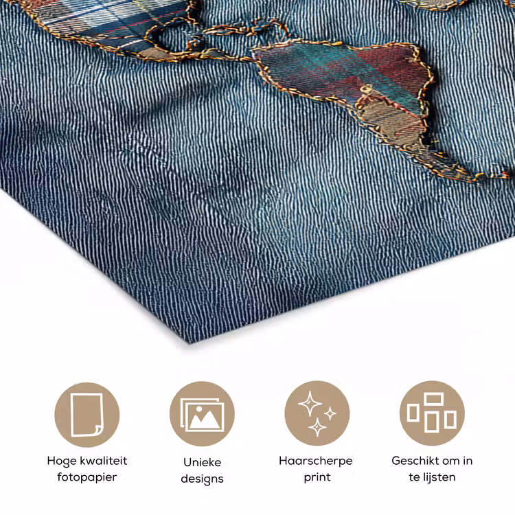 Poster - Wereldkaart - Denim - Textiel — 5