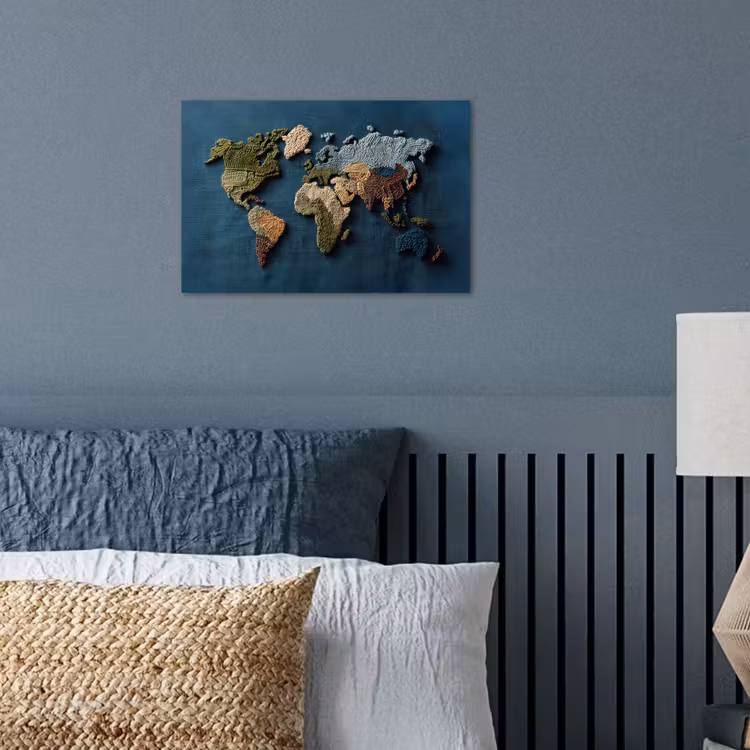 Poster - Wereldkaart - Geborduurd - Verschillende tinten — 3