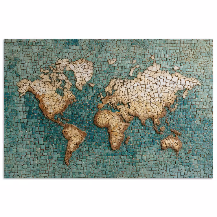 Poster - Wereldkaart - Gebroken tegels - Mozaïek — 1