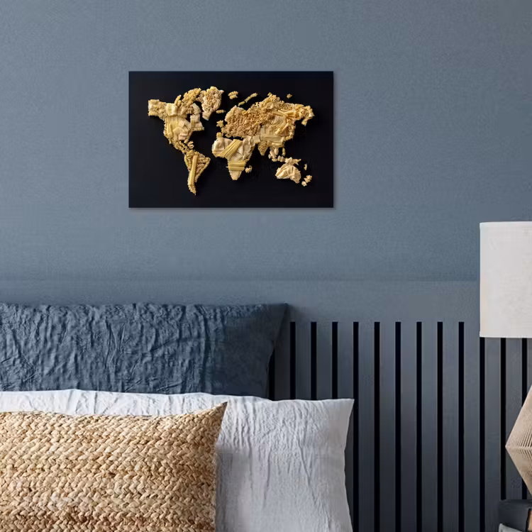 Poster - Wereldkaart - Pasta - Zwart — 3