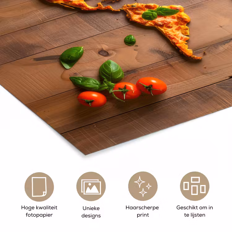 Poster - Wereldkaart - Pizza - Houten ondergrond — 5
