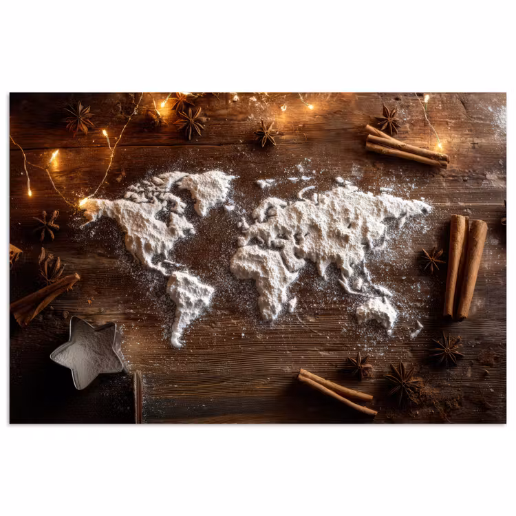 Poster - Wereldkaart - Poedersuiker - Hout — 1