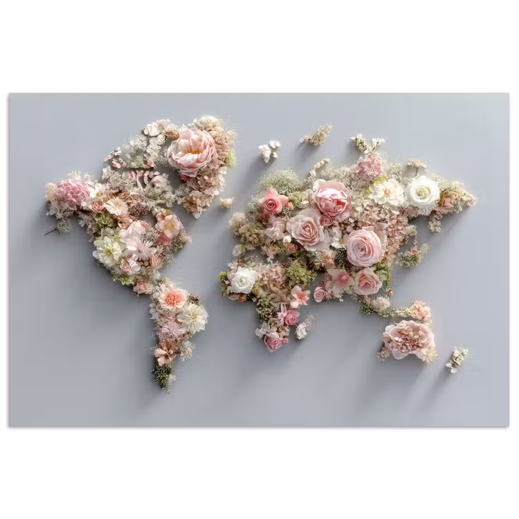 Poster - Wereldkaart - Rozen - Roze — 1