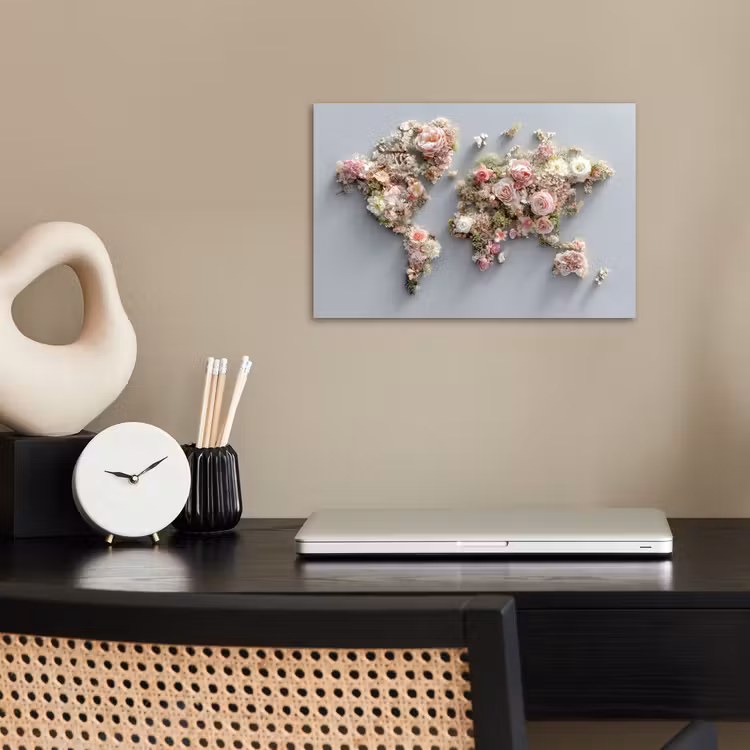Poster - Wereldkaart - Rozen - Roze — 2