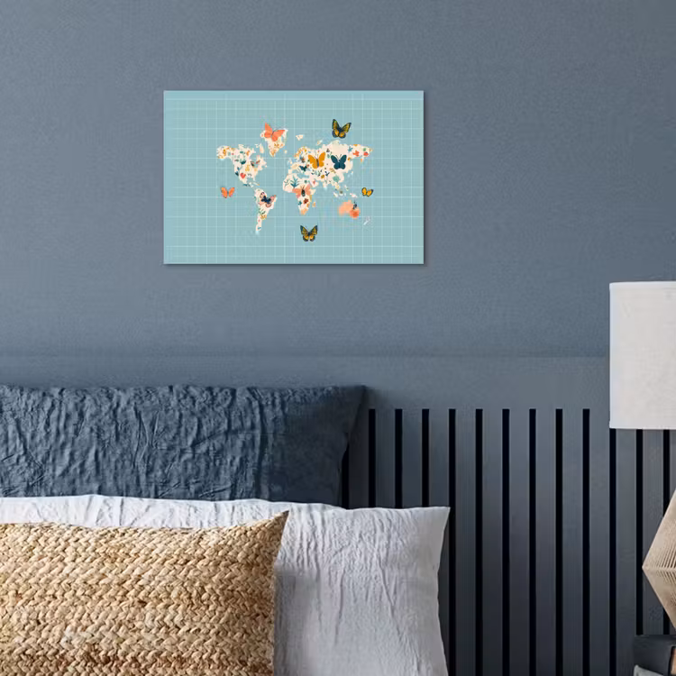 Poster - Wereldkaart - Vlinders - Dromerig — 3