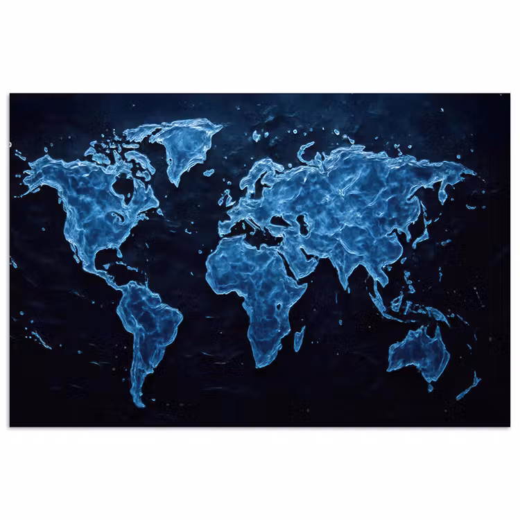Poster - Wereldkaart - Waterstructuur - Blauw — 1