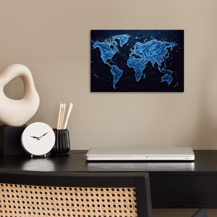 Poster - Wereldkaart - Waterstructuur - Blauw — 2