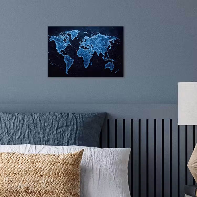 Poster - Wereldkaart - Waterstructuur - Blauw — 3
