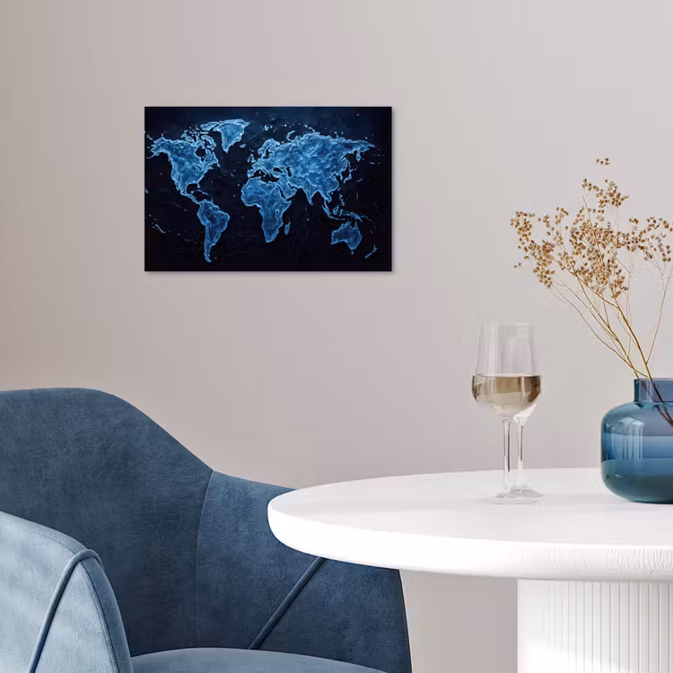 Poster - Wereldkaart - Waterstructuur - Blauw — 4