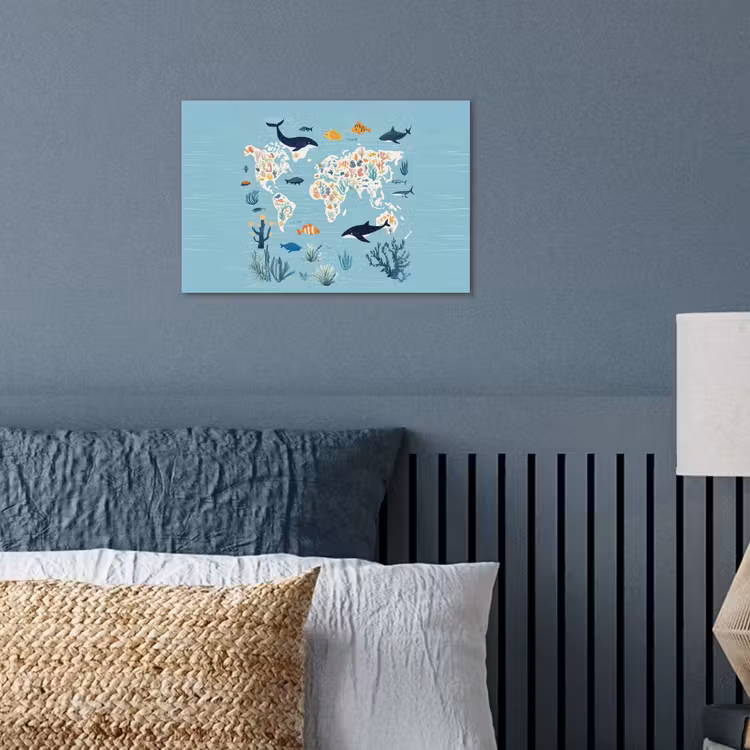 Poster - Wereldkaart - Zeeleven - Blauw — 3