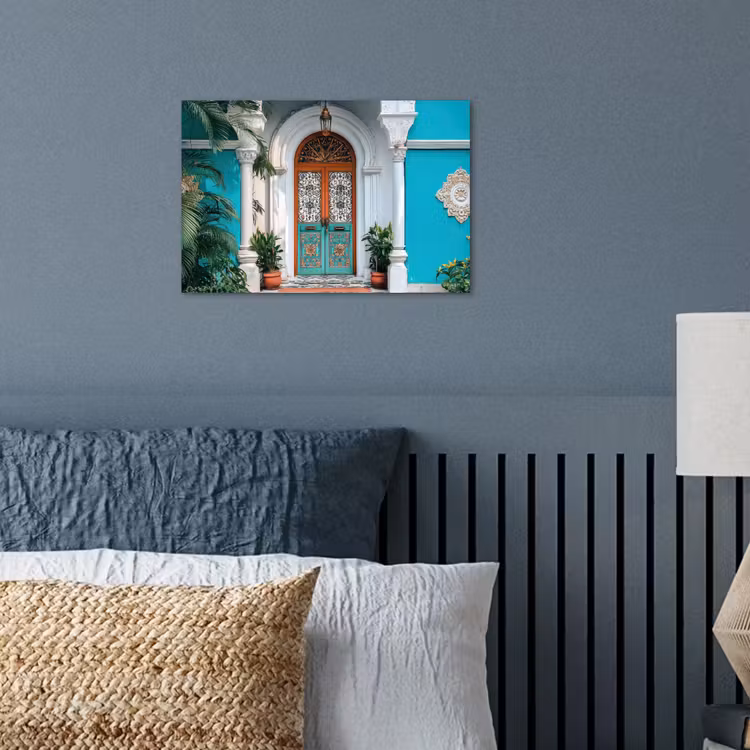Poster - Zuilen - Sierlijke - Deur - Blauw — 3