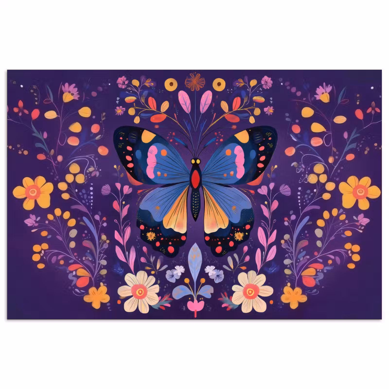 Poster - Sierlijk - Bloemen - Vlinder - Paars — 1