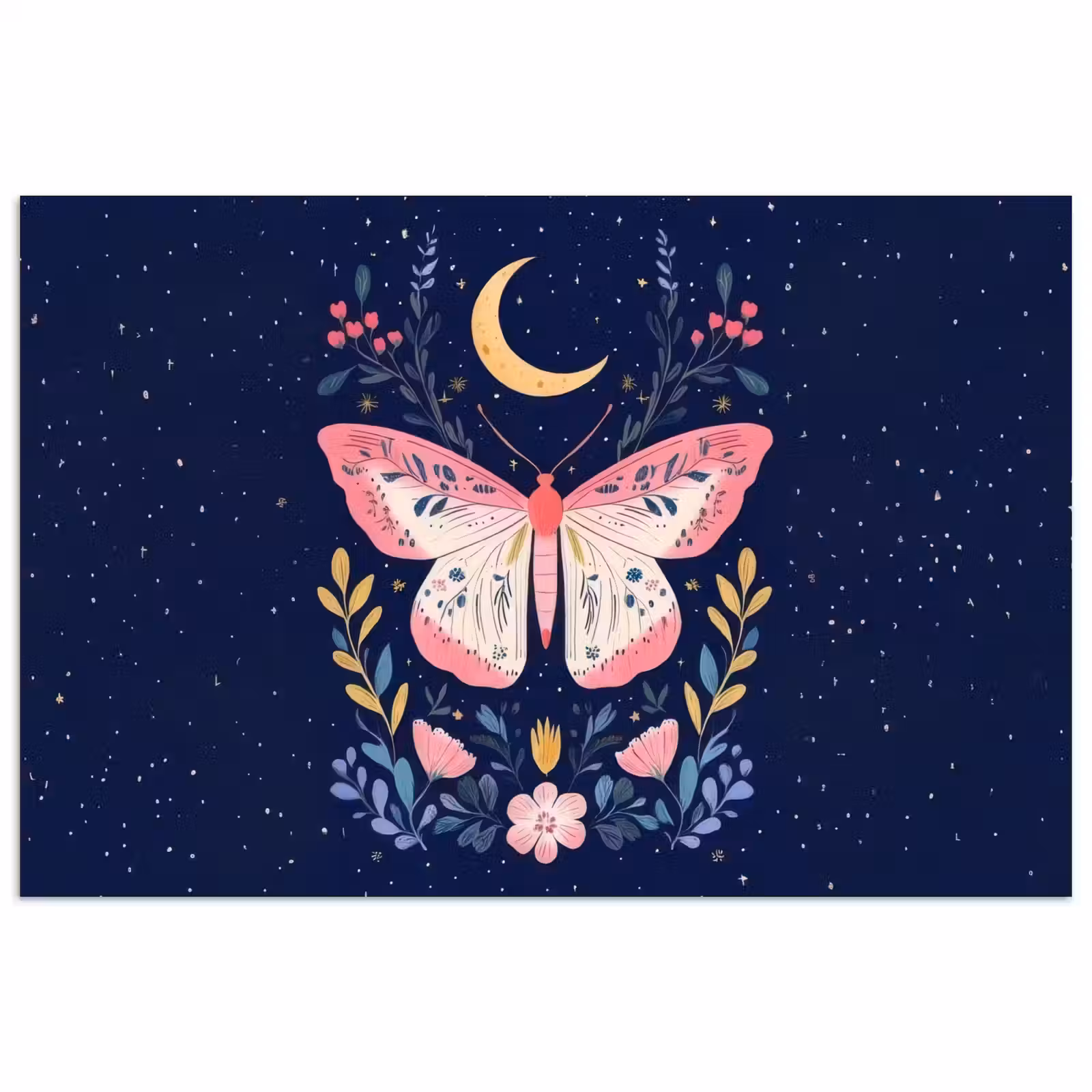 Poster - Vlinder - Maan - Bloemen - Sterrenhemel — 1