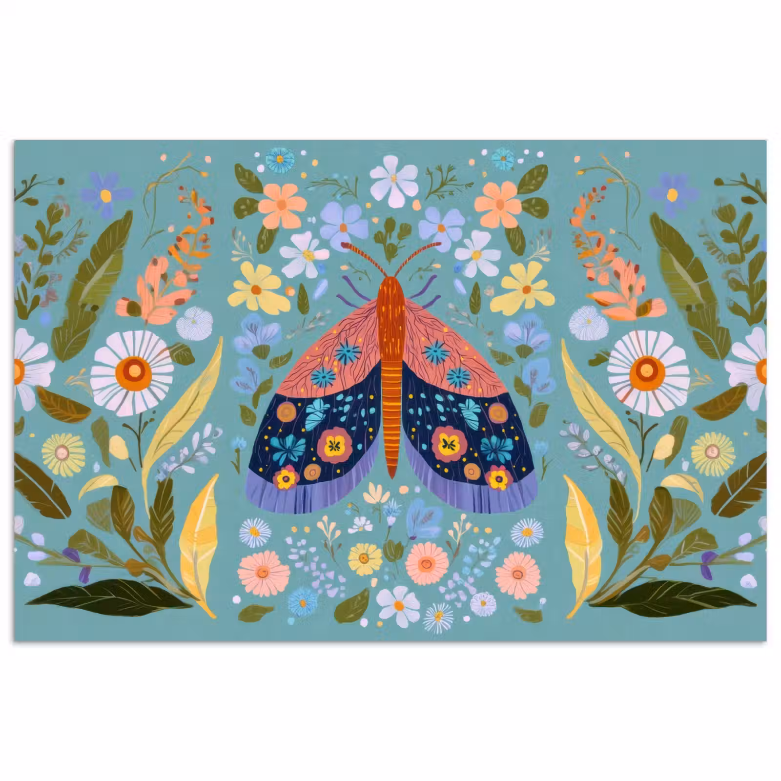 Poster - Vlinder - Sierlijk - Bloemen - Bladeren — 1
