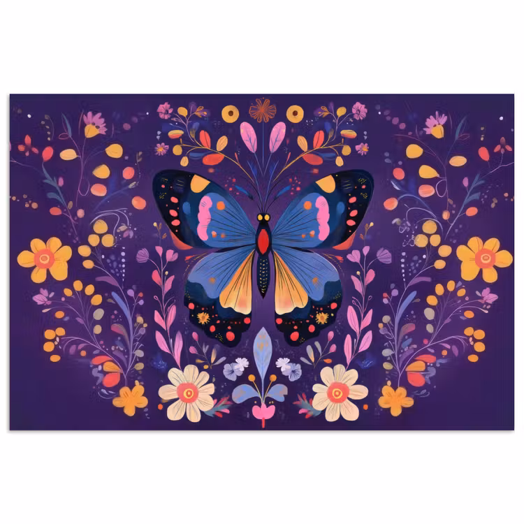 Poster - Sierlijk - Bloemen - Vlinder - Paars — 1