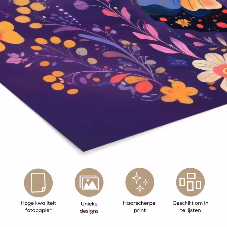 Poster - Sierlijk - Bloemen - Vlinder - Paars — 5