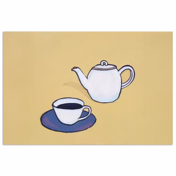 Poster - Theepot - Kopje - Beige - Illustratie — 1