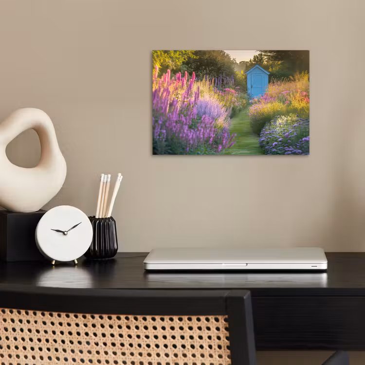 Poster - Tuinhuisje - Blauw - Bloemen — 2