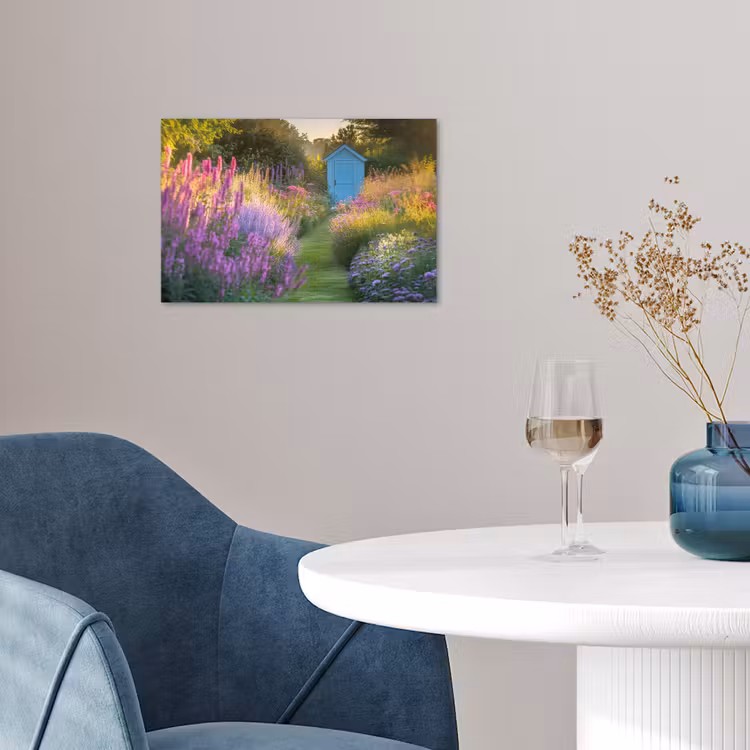 Poster - Tuinhuisje - Blauw - Bloemen — 4