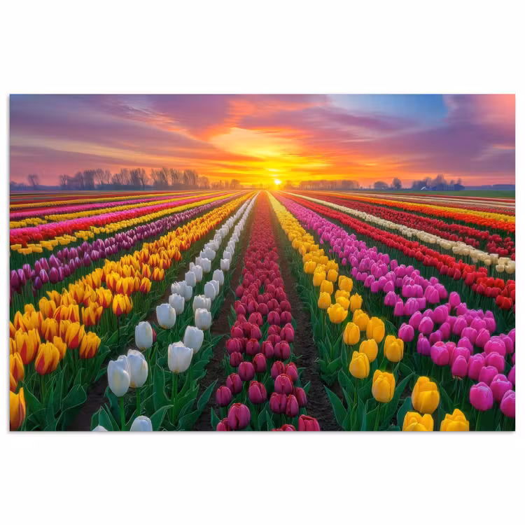 Poster - Tulpenveld - Zonsondergang - Kleurrijk — 1