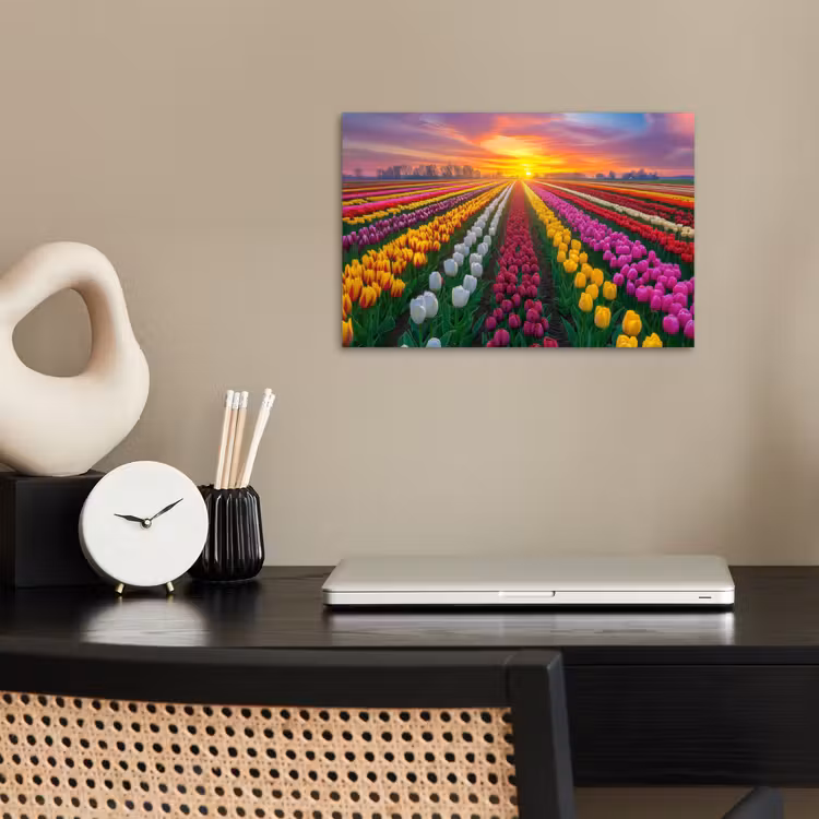 Poster - Tulpenveld - Zonsondergang - Kleurrijk — 2