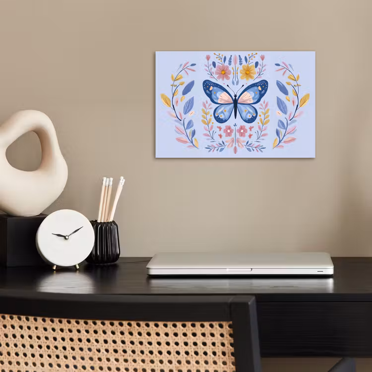 Poster - Vlinder - Lichtblauw - Sierlijk - Bloemen — 2