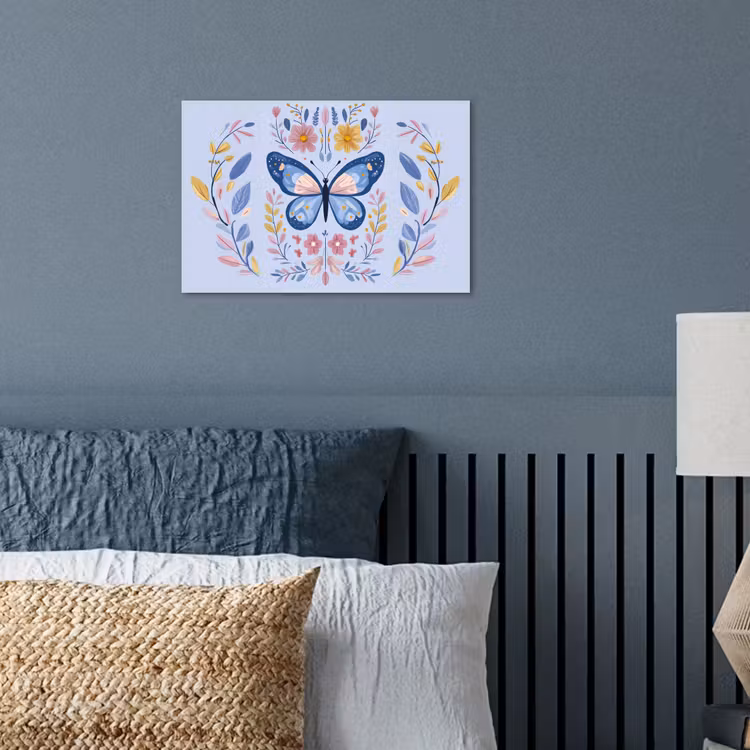 Poster - Vlinder - Lichtblauw - Sierlijk - Bloemen — 3