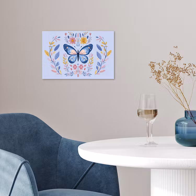 Poster - Vlinder - Lichtblauw - Sierlijk - Bloemen — 4