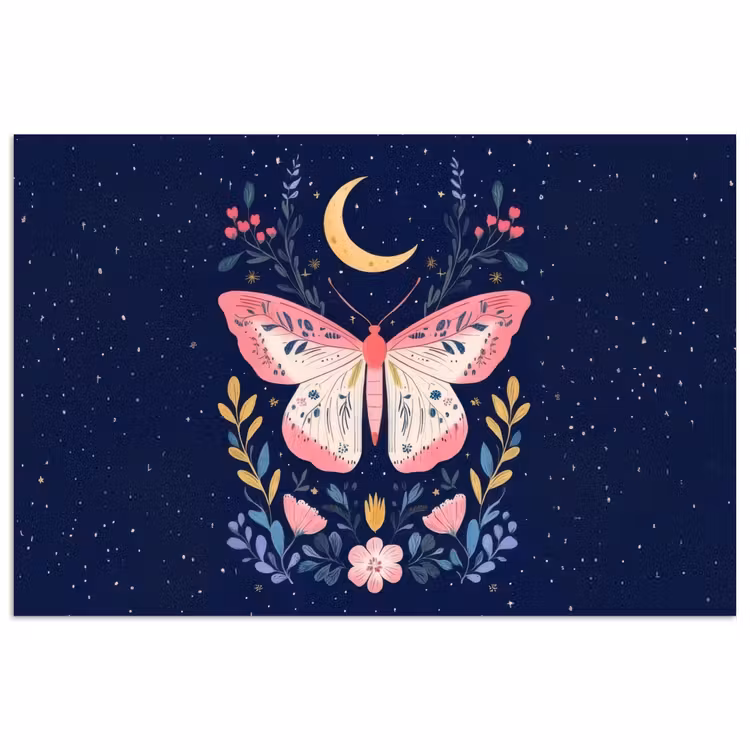 Poster - Vlinder - Maan - Bloemen - Sterrenhemel — 1